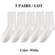 thumbnail image 1 of Calcetines de hilo de algodón para mujer, medias gruesas de tubo medio, cálidas, de Color sólido, informales, para el trabajo, para otoño e invierno, 5 pares, 1 of 4