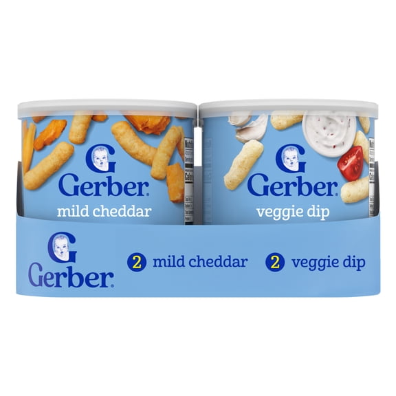 Gerber Lil' Crunchies Baked Corn Baby Snack Variety Pack, Mild Cheddar & Veggie Dip, 1.48 oz
