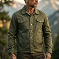 thumbnail image 2 of LODIENY Men Denim Trucker Jacket Button Down Collared Long Sleeve Classic Fit Jean Coats Western Style Cowboy Jackets Army Green L, 2 of 6
