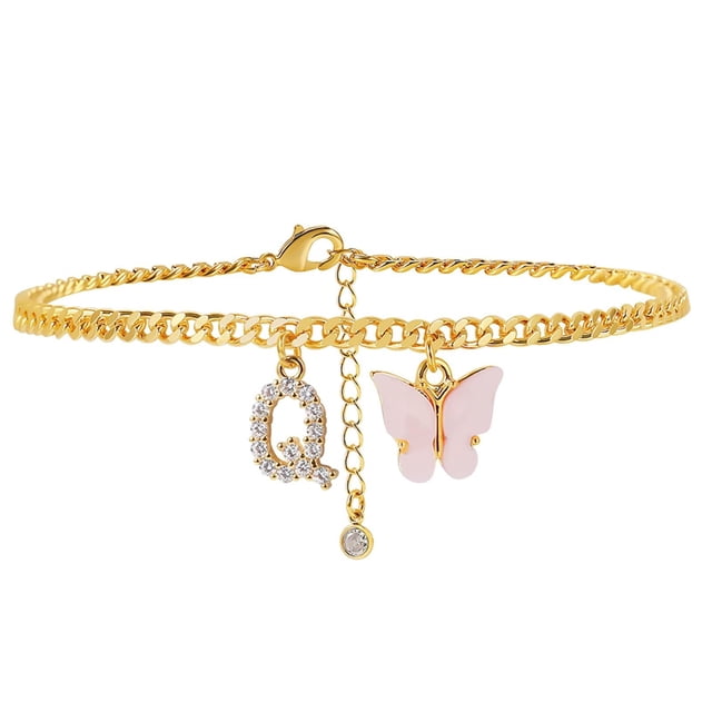 Pulseras de playa con inicial de mariposa para mujer, tobillera con 26 letras, pulseras, joyería de playa Wmkox8yi sjalhkljlk3398