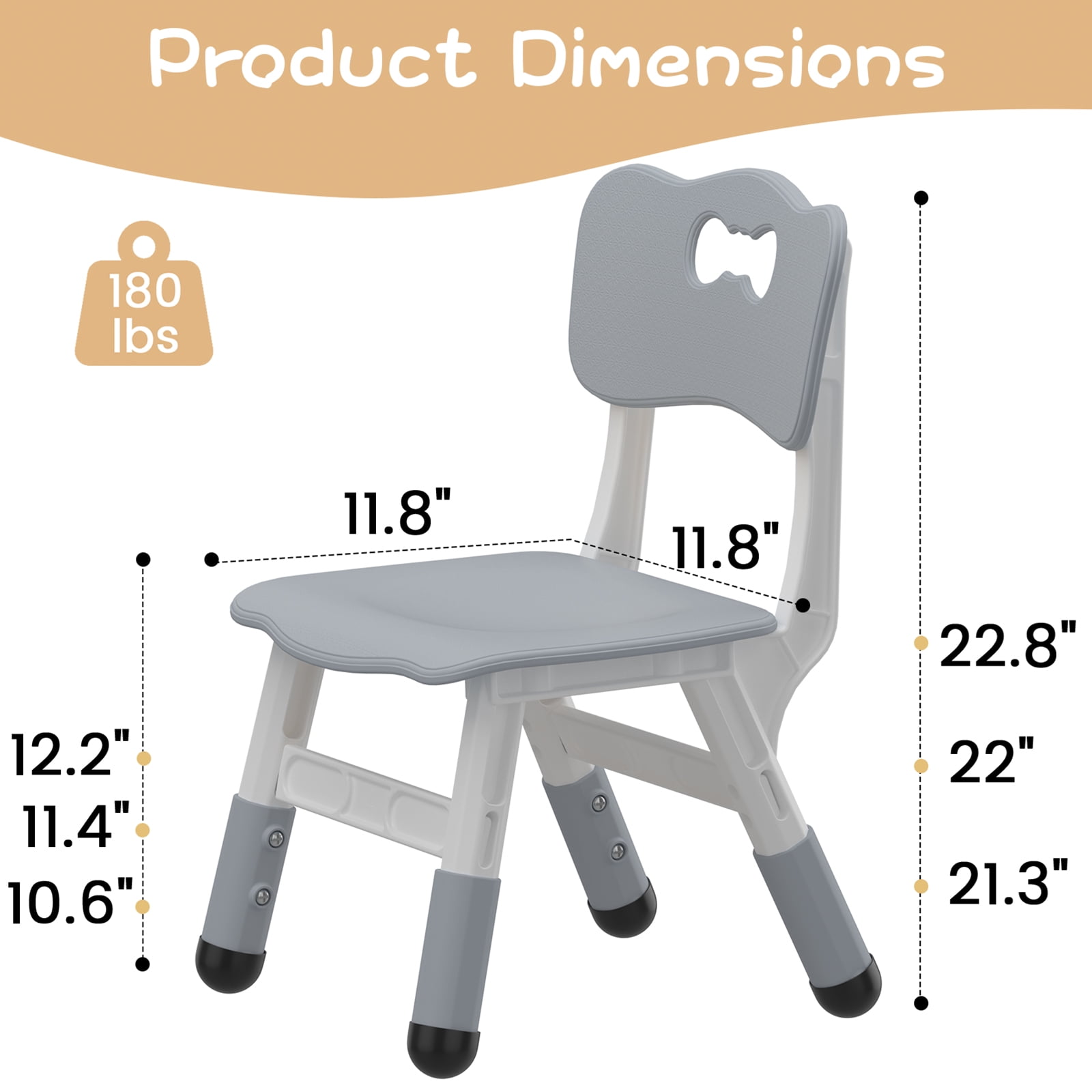 2 Pack Adjustable Kid Kitchen Chairs Indoor 3 Level Adjustable Suitable for Children Age 2-10. Maximum Load-Bearing 220LBS Suitable for Family Classroom and Nursery Child Seat Set