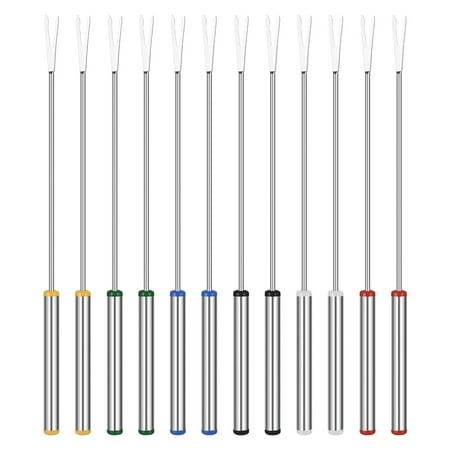 

12pcs 24cm Stainless Steel Fondue Forks Cheese Fondue Forks with Heat Resistant Handle for Chocolate Fountain Cheese Fondue Roas