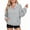 Gray, variant on Women's Stand Collar Snap Henley Fleece Pullover Tops, Fall Winter Long Sleeve Raglan Sleeve Sweatshirt with Kangaroo Pocket, Drawstring Hem Color‑Block Trim Casual Jacket Tops