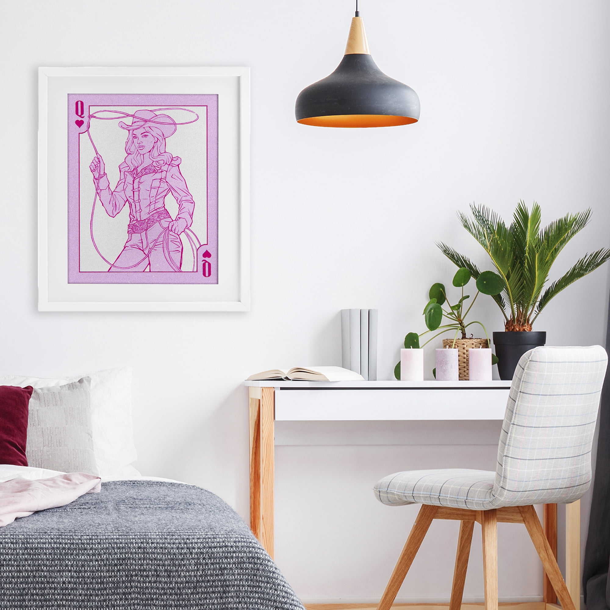 Stupell Industries Cowgirl Queen of Hearts White Framed Print Under Glass, design by Ziwei Li