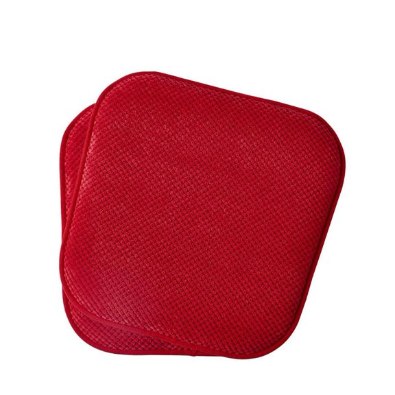 2 Pack Premium Memory Foam Non-Slip Ultra Soft Chenille Surface Chair Pad Cushions - Red