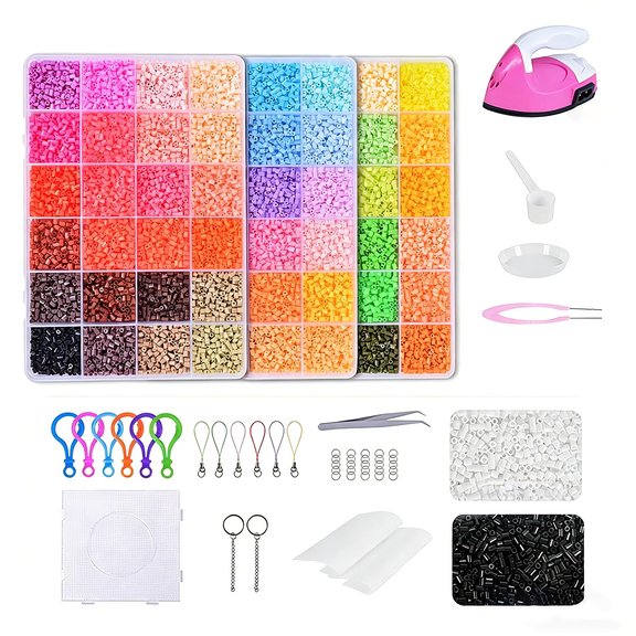 72 Colors Mini Fuse Beads Kit, 40,000Pcs 2.6mm Melting Beads Set with Mini Iron, Pegboards, Ironing Paper and Tweezers for DIY Pixel Art Crafts, Beginners