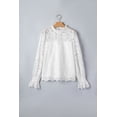 thumbnail image 3 of TinyCribz Chic White Sheer Lace Top for Women – Ruffled Round Neck Long Sleeve Vacation Blouse XL, 3 of 10