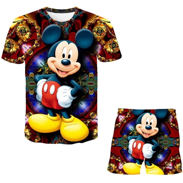 Baby Mickey Mouse Sets Girls Fashion Disney Suits Summer Short Sleeve Tops Tees+Short Trousers 2pcs/Outfits Clothing 1-14 Years11T Gao Jinjia LED