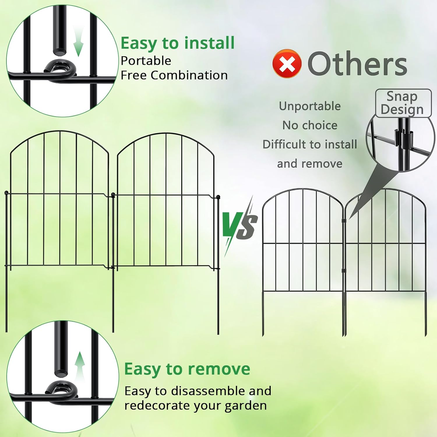 Decorative Arch Garden Fence 25 Panels, 17'' H x 26.7FT L, No- Animal Barrier with Rustproof Stakes - Easy Install & Sturdy Design