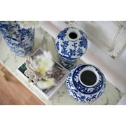 A&B Home 13'' Blue White Porcelain Jar Flower Planter Pot Home Decor Vase Hand Painted Floral Print Tall Vase Asian Decorations