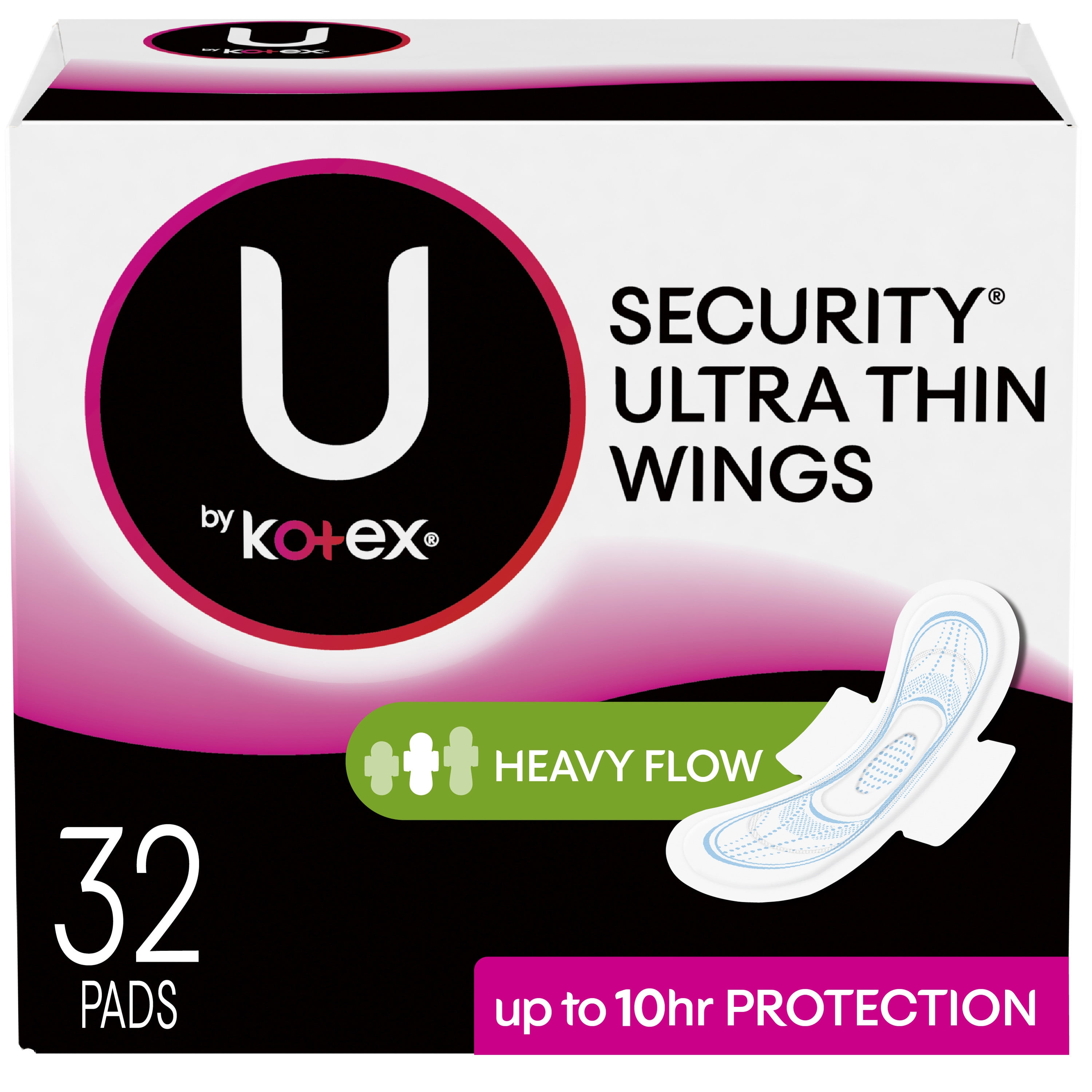 U by Kotex Security Ultra Thin Pads with Wings, Heavy Flow, Long