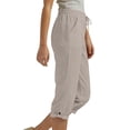 thumbnail image 4 of qelini Linen Cropped Pants for Women Plus size with Pocket Drawstring Elastic Waist Capri Pants Solid Color Workout Pants, 4 of 6