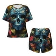 thumbnail image 2 of Yiaed Butterfly Flower Skull A Print Short Sleeve Pajama Sets for Women Casual Crew Neck 2 Piece Lounge Sets Women's Short-Sleeved Pajama-Medium, 2 of 5