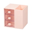 thumbnail image 1 of Pen Holder Office Desktop Organizer with 3 Clear Drawers Functional Portable Pink, 1 of 8