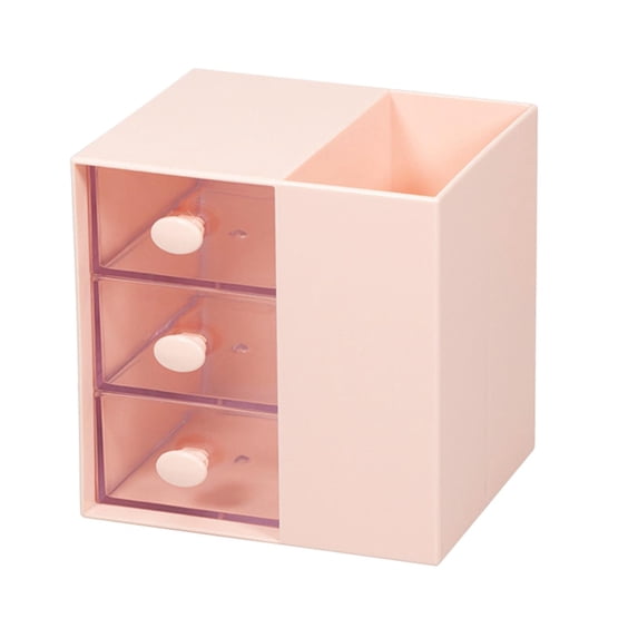 Pen Holder Office Desktop Organizer with 3 Clear Drawers Functional Portable Pink