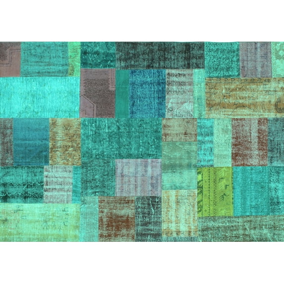 Ahgly Company Indoor Rectangle Patchwork Turquoise Blue Transitional Area Rugs, 6' x 9'