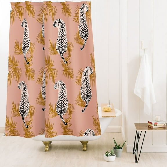 Society6 Alison Janssen Paisley Tiger Soft Pink Gold Shower Curtain 71" x 74"