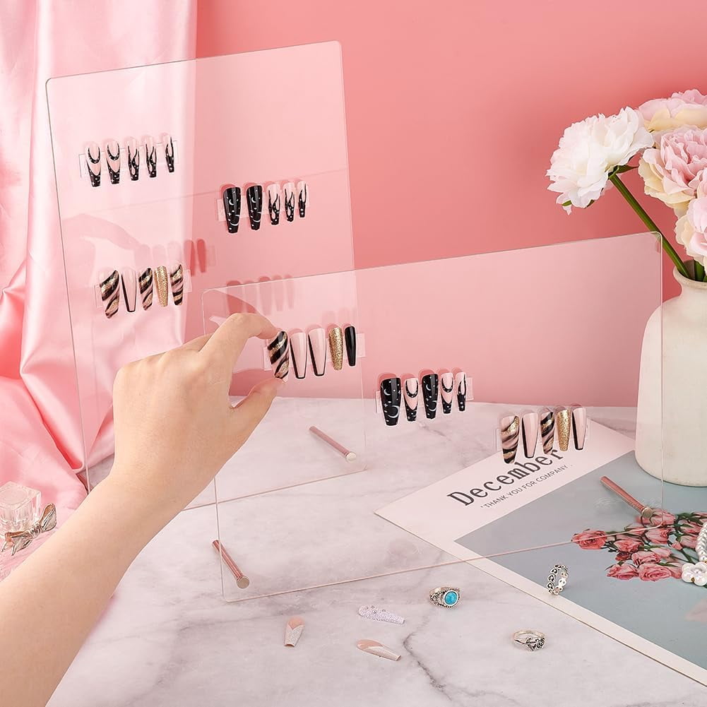PH 2 Sets Nail Art Display Board Nail Display Stand 60pcs False Nail Tips Stand Sample Display Nail Practice Board Polish Stands Showing Holder for Nail Art Design Display Manicure Tool for DIY
