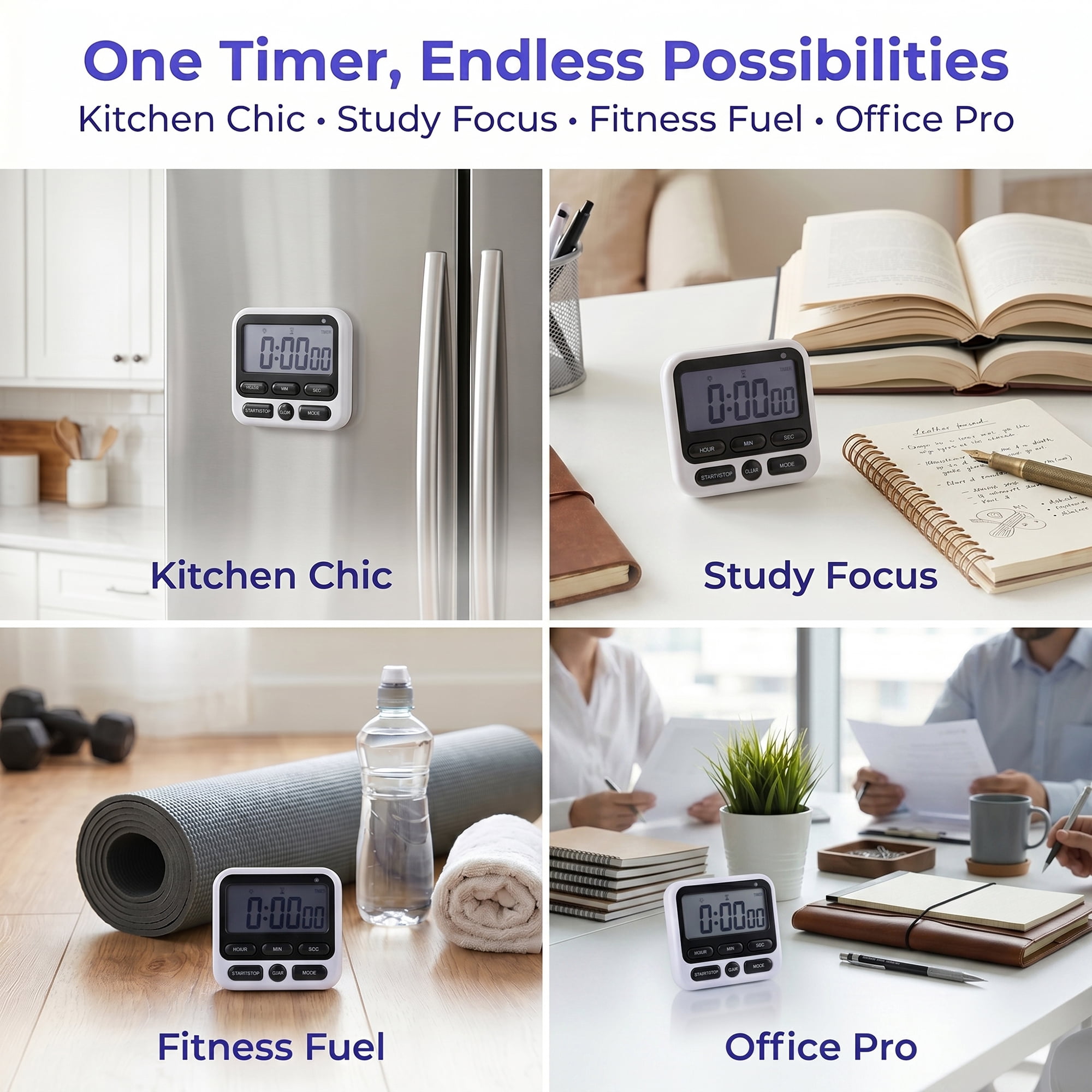 Unique Bargains Kitchen Timer Loud Alarm Clock Magnetic Backing Stand Cooking Timers Black