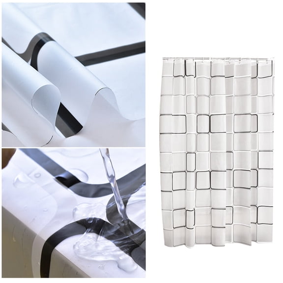 TABLZONE White Fabric Shower Curtain for Bathroom with Hooks, and