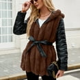 thumbnail image 4 of HTNBO Women's Faux Fur Coats with Hood Thicken Moto Biker Jackets Warm Winter Coats Belted Fleece Fuzzy Sherpa Trench Coats, 4 of 7