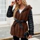thumbnail image 4 of Chaqueta de invierno con capucha para mujer, cálida y con parches de ry, color liso, 4 of 7