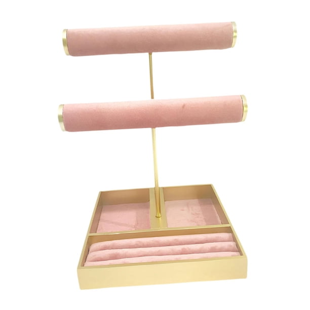 Estante para joyas con base estable de terciopelo rosa, soporte único y resistente para joyas. Estilo F