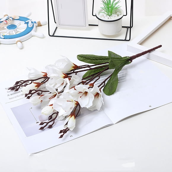 Tallos de magnolia artificiales para decorar jarrones en primavera | Arreglo floral artificial realista | Flores de seda de aspecto natural para la decoración del hogar, bodas o eventos.