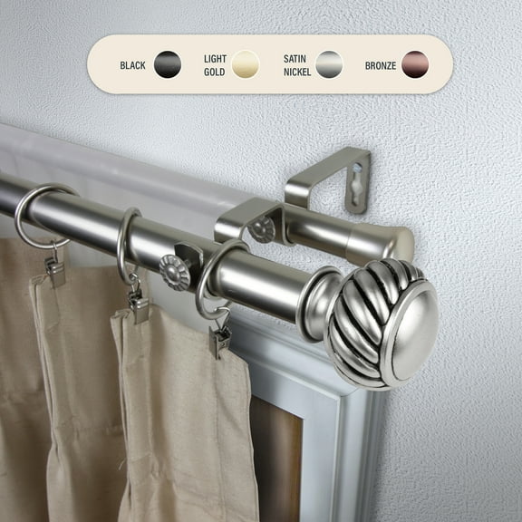 Domovina Globe 1" Double Curtain Rod-Color:Satin Nickel,Size:160-240"