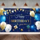 thumbnail image 1 of Pancarta de decoraciones de feliz cumpleaños, azul marino y dorado, letrero de feliz cumpleaños, suministros para fiesta de cumpleaños, fondo fotográfico para fiesta de cumpleaños, recuerdo, niños, hombres, mujeres, celebración JM, 1 of 6
