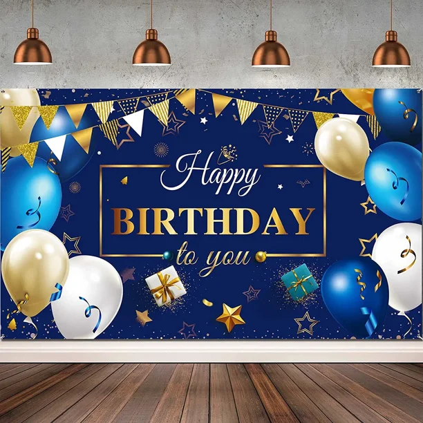 Pancarta de decoraciones de feliz cumpleaños, azul marino y dorado, letrero de feliz cumpleaños, suministros para fiesta de cumpleaños, fondo fotográfico para fiesta de cumpleaños, recuerdo, niños, hombres, mujeres, celebración JM