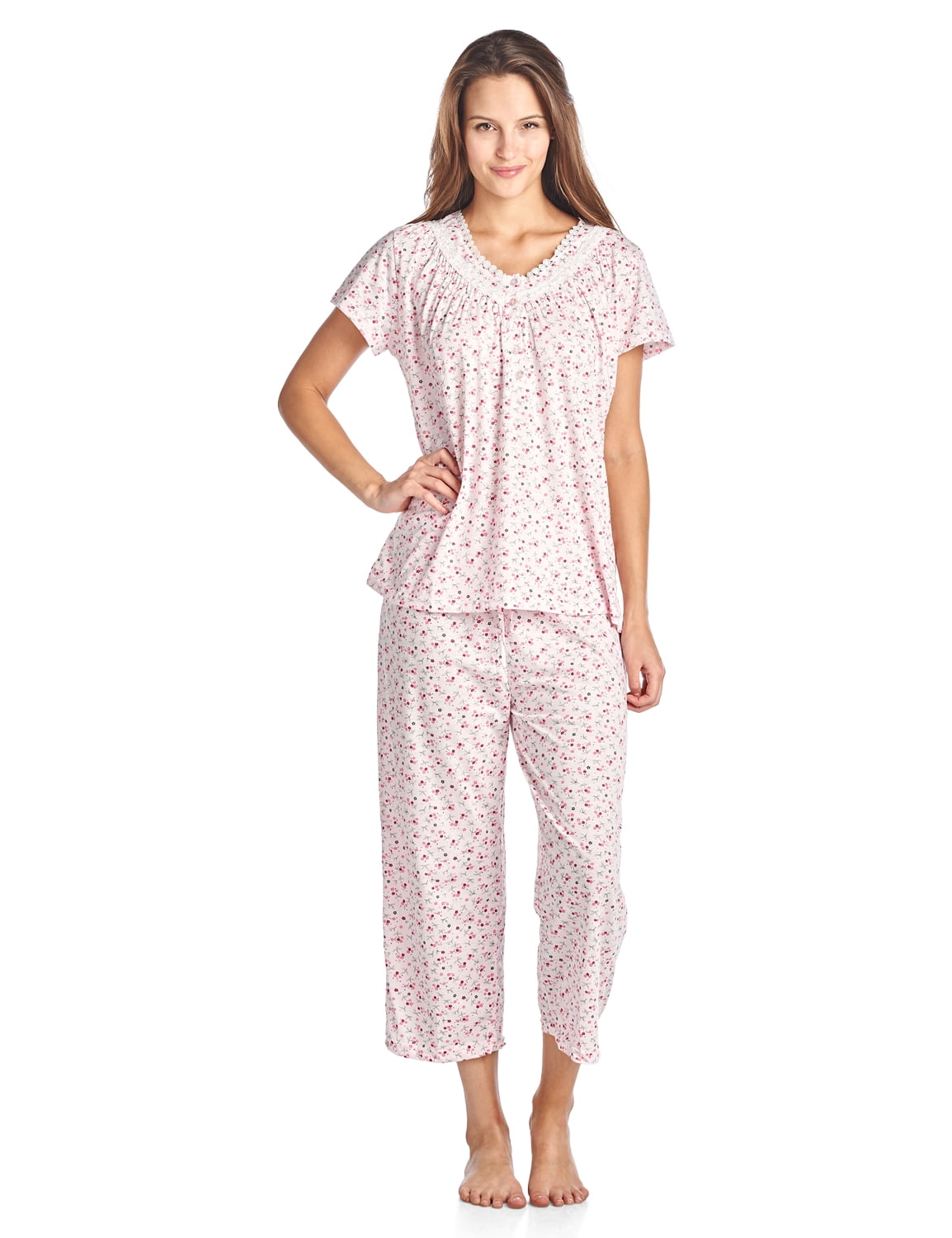 Short Sleeve Floral Capri Pajama Set 