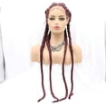 thumbnail image 4 of Wine Red Long Braided Wigs Synthetic Lace Front Wigs for Women 99J Color High Temperature Natural 4x Twist Braids Wigs with Baby Hair, 4 of 6
