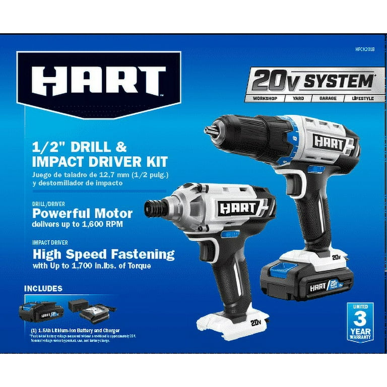 HART 20-Volt Cordless Drill and Impact Combo Kit with (2) 1.5Ah Lithium-Ion Batteries and Charger HART 20-Volt Cordless Drill and Impact Combo Kit with (2) 1.5Ah Lithium-Ion Batteries and Charger