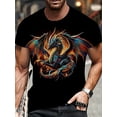 thumbnail image 2 of Men's 3D Dragon Print Round Neck Short Sleeve T-Shirt, Breathable Polyester Fabric, Casual Streetwear Summer Top, Vibrant Graphic Design, Casual Summer Top, 2 of 5