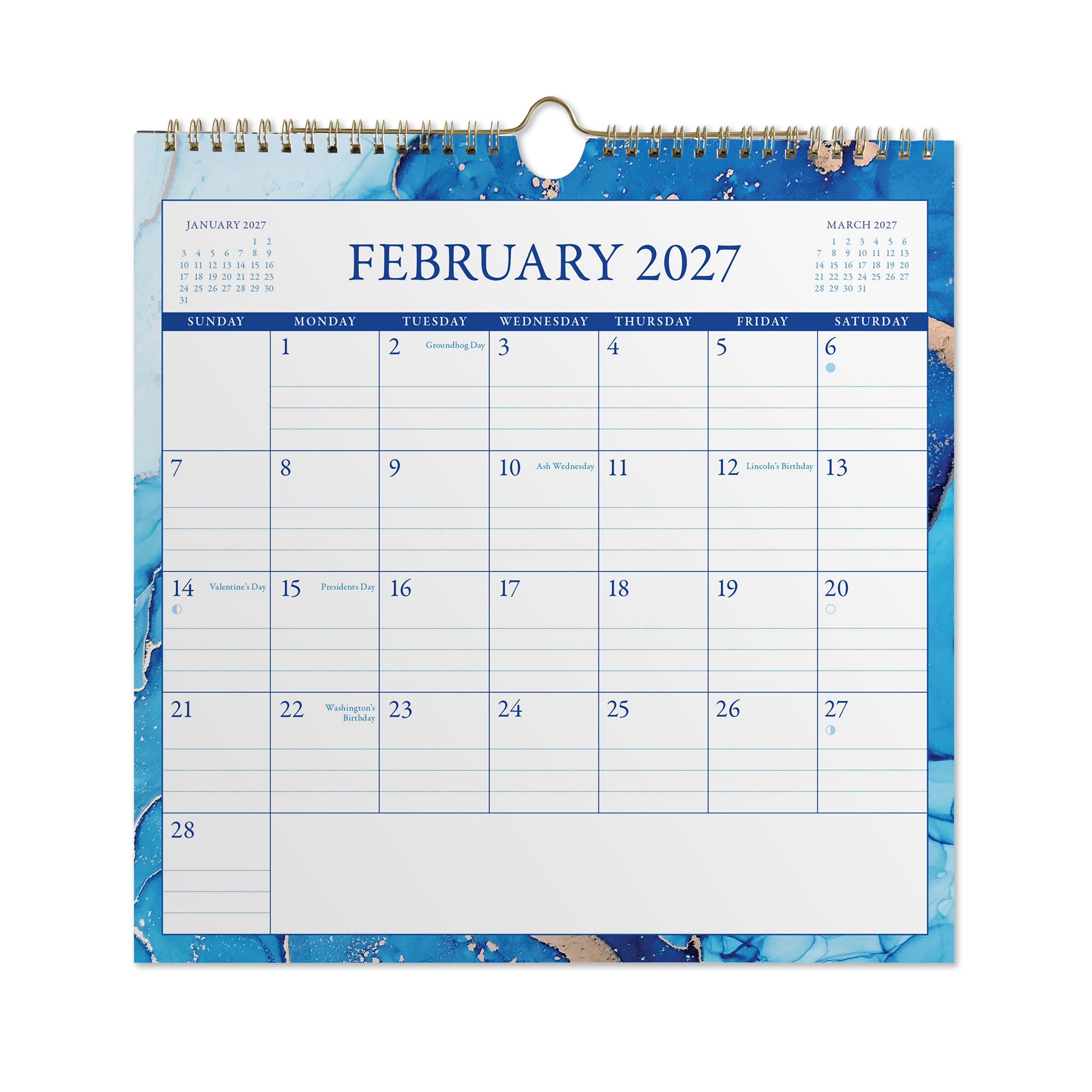 2027 Pen+Gear Spiral Marble Calendar 12x12 January-December Gridded