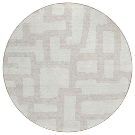 HomeRoots 593860 8 ft. Ivory & Beige Round Abstract Washable Indoor & Outdoor Area Rug