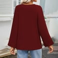 thumbnail image 4 of Scyoekwg Casual Long Sleeve Shirts for Women Crewneck Raglan Sleeve Elegant Shirts Fashion Loose Fall Clothes Solid Color Dressy Blouses Vintage Blouses(Wine,L), 4 of 8