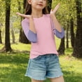 thumbnail image 4 of Summer 3/4 Sleeve Shirts for Teen Girls Raglan Gradient Color Block Crewneck T Shirts Fashion Casual Cute Y2K Kids Toddler Clothes Tween Tee Shirts Fall Outfits, Size 4-15, 4 of 7