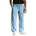 thumbnail image 2 of Linen Pants Men Straight Legs Elastic High Waist Pants Drawstring Casual Summer Beach Trousers with Pockets Light Blue 3XL, 2 of 8