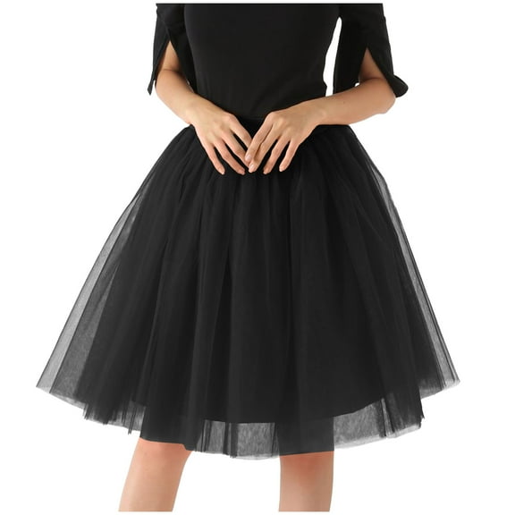 qolati Womens Midi Tulle Skirts Layered 1950s Vintage Elastic Waist A-Line Mesh Petticoat Skirts Princess Puffy Prom Party Ballets Skirts