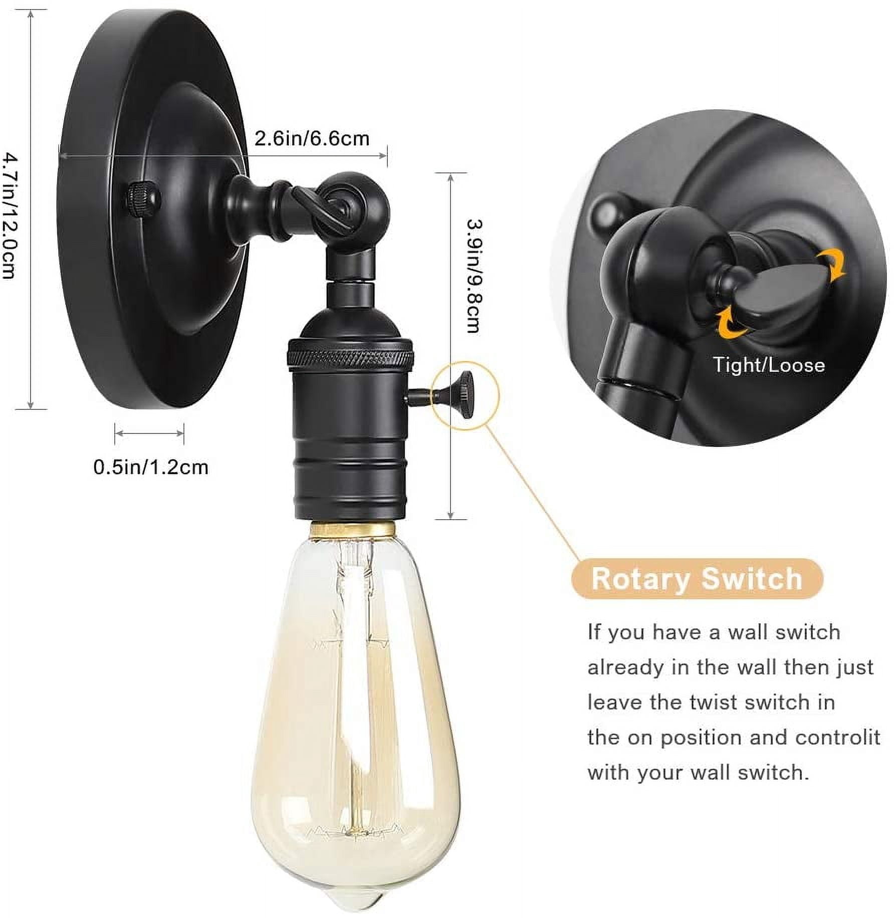 2 Pack Small Rustic Wall Sconce for Kitchen Bathroom by Oumilen, Black(Bulb Not Included)