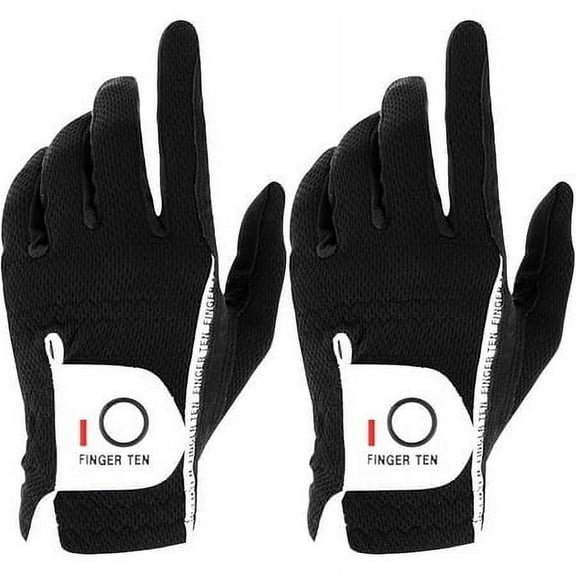 FINGER TEN Men's Golf Gloves for Right Left Handed Golfer Rain Grip Value 2 Pack, Golf Glove for Left or Right Hand Hot Wet Weather No Sweat Black Gray White Blue