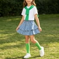 thumbnail image 6 of Xdegoge 4 Pcs Girls Summer Outfits Short Sleeve Tee Ruffle Denim Skirt Shawl and Socks Matching Sets Casual Cute Back to School Set for 3-16 Years, 6 of 9