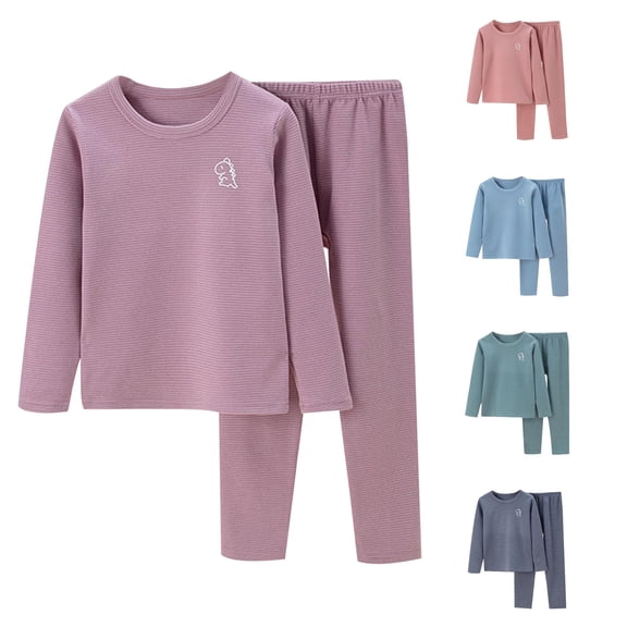 FYDUU Kids Autumn Winter Thermal Underwear Long Johns Set Boys Girls Long Sleeve Round Neck Tops Pants Base Layer Home Wear 10-11 Years