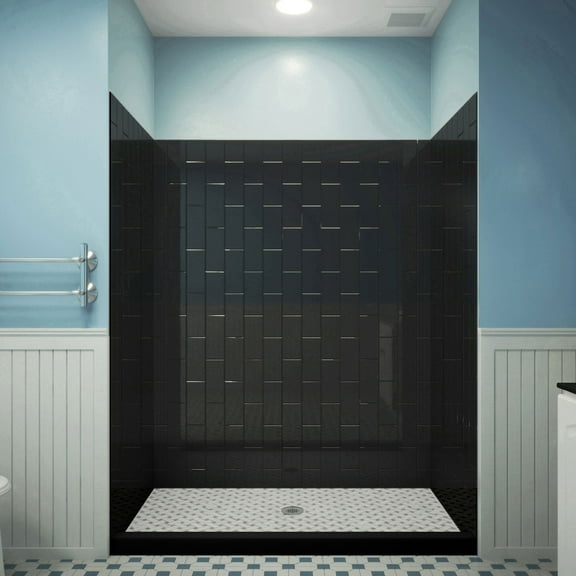 QWALL-VS 44-48 in. W x 41-1/2 in. D x 76 in. H Acrylic Wall Kit in Black