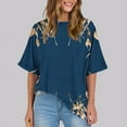 thumbnail image 2 of Pisexur Hauts d'Été pour Femmes Mode Décontractée Manches Courtes Col Rond T-Shirts Confortables Amples Surdimensionnés Imprimé Floral Blouses Hauts Mode T-Shirts Imprimés Graphiques Grande Taille Tops de Sortie P-5TG, 2 of 7