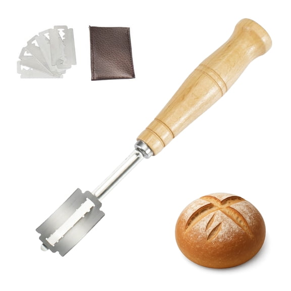 Bread Lame Dough Scoring Tool with Wooden Handle, 304 Stainless Steel Bread Baker Tool for French Baguettes and Sourdough, 2-Pack