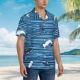 thumbnail image 5 of Balery Sharks on White Blue Striped Print Men's Hawaiian Shirts Short Sleeve Beach Shirt Relaxed Fit Vacation Button Down Shirts-X-Large, 5 of 9