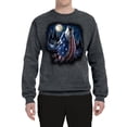 thumbnail image 2 of Wild Bobby, American Flag Howling Wolf Animal Lover Unisex Crewneck Graphic Sweatshirt, Charcoal, X-Large, 2 of 3